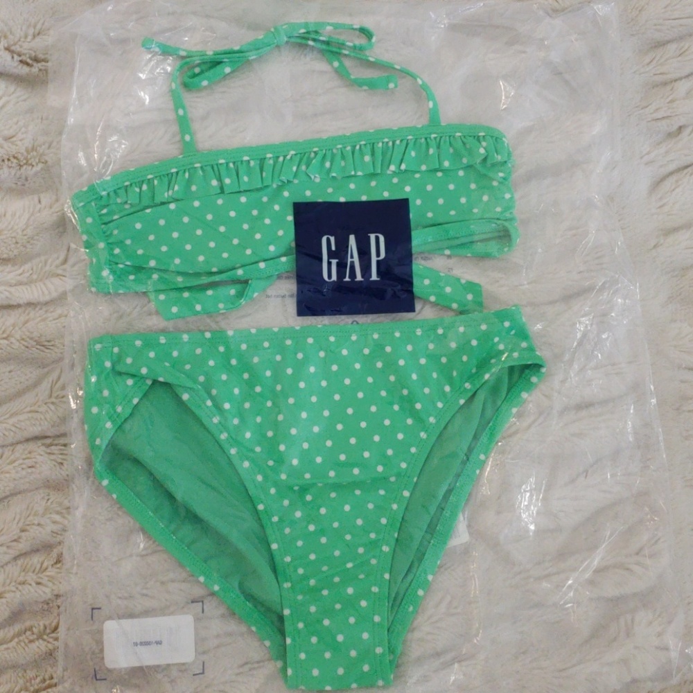Gap Kids Girls Bikini Green with White polkadots